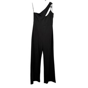Petal Pup Black One Shoulder Jumpsuit Wide Leg‎ Zip Closure Women Size 14 NWT